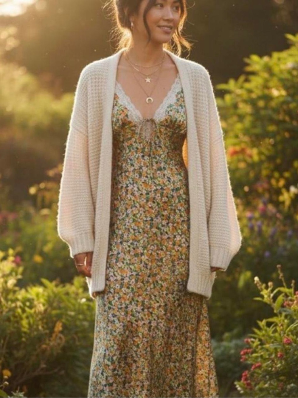 Wild Fable • Floral Satin and Lace Slip Dress